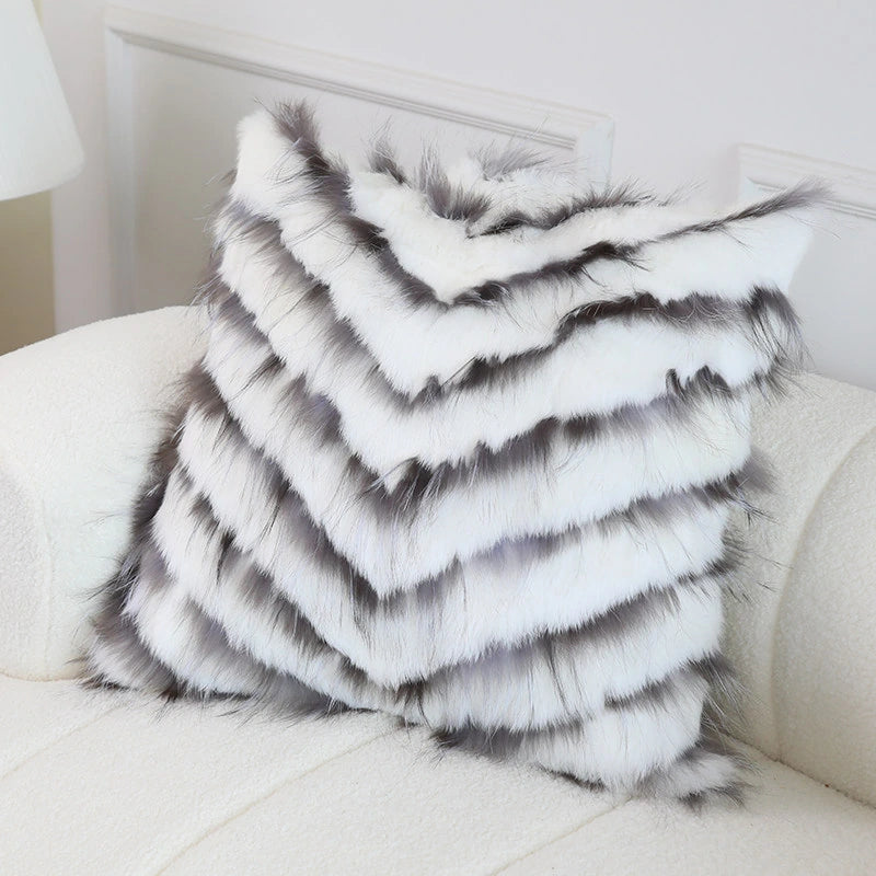 Capricornus Living Ivory White square genuine fur chevron pillow product styling