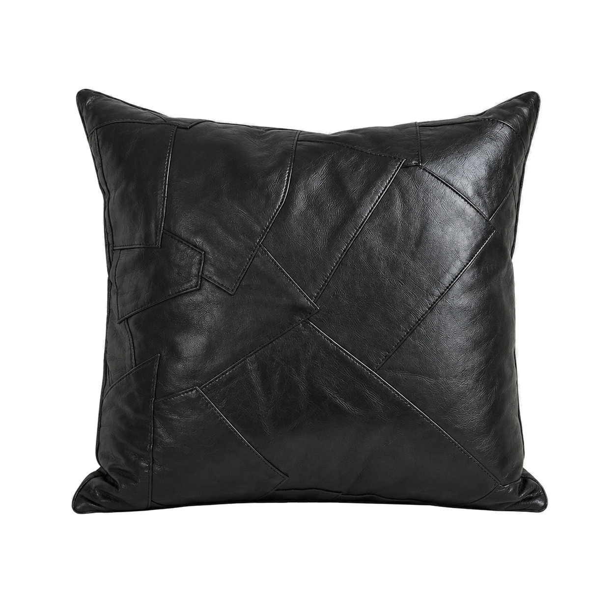 Capricornus Living Architectural Black square genuine cowhide irregular patchwork pillow on a transparent background