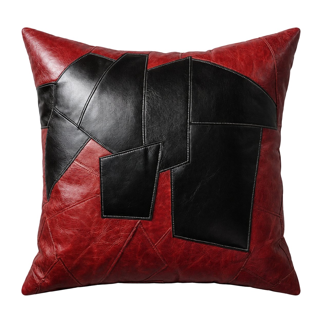 Capricornus Living Random Red and Black square genuine cowhide patchwork pillow on a transparent background