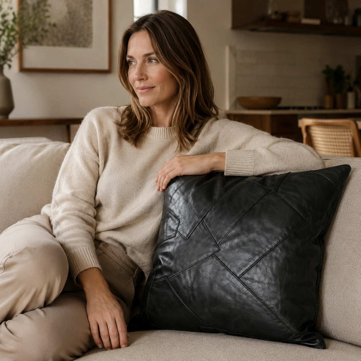 Capricornus Living Adult with an Architectural Black square genuine cowhide patchwork pillow
