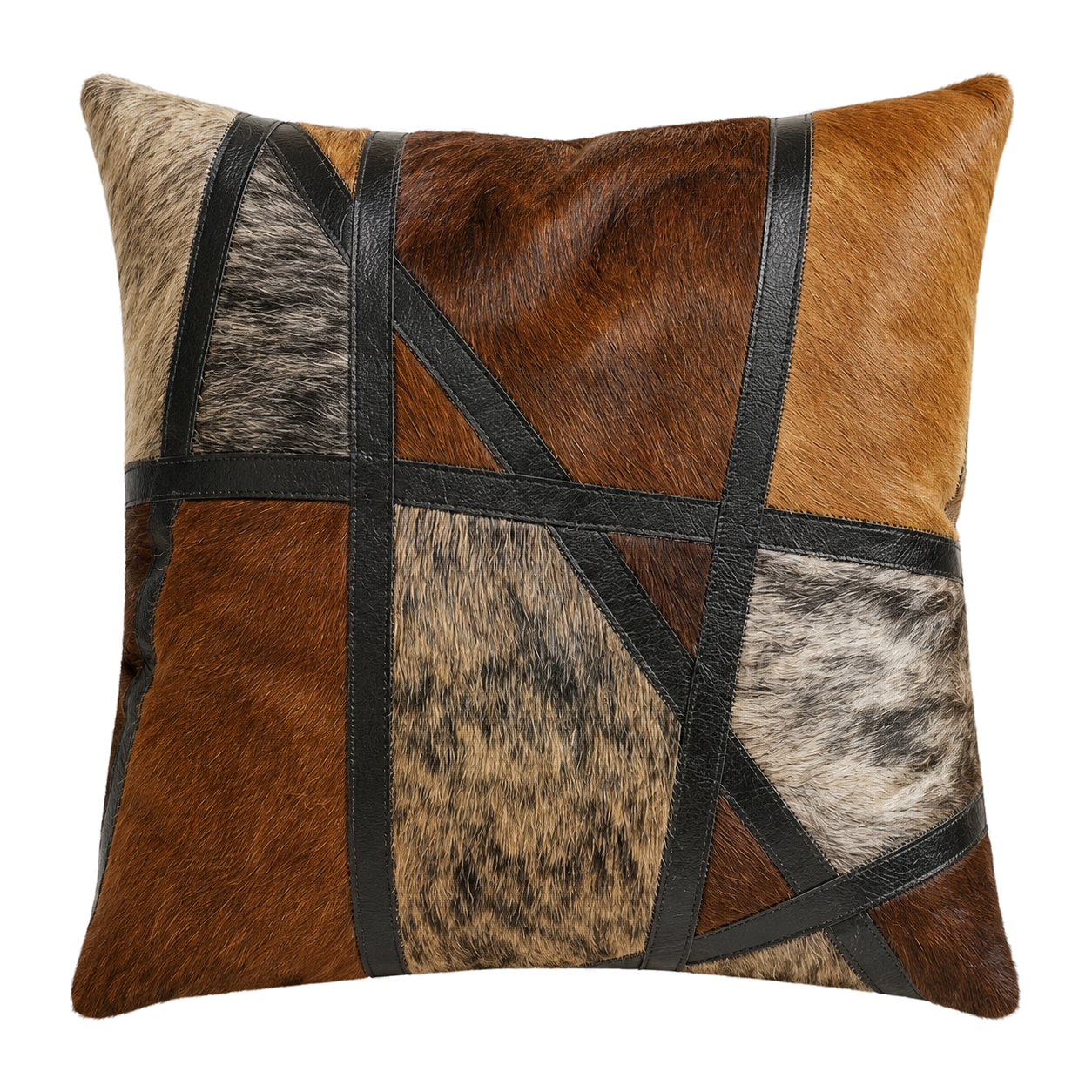 Capricornus Living Coffee Tiger square geometric genuine cowhide pillow on a transparent background