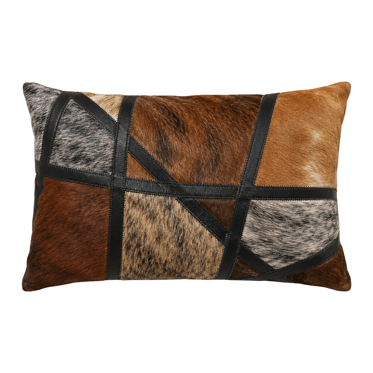 Capricornus Living Coffee Tiger lumbar geometric genuine cowhide pillow on a transparent background