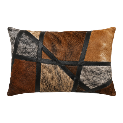 Capricornus Living Coffee Tiger lumbar geometric genuine cowhide pillow on a transparent background