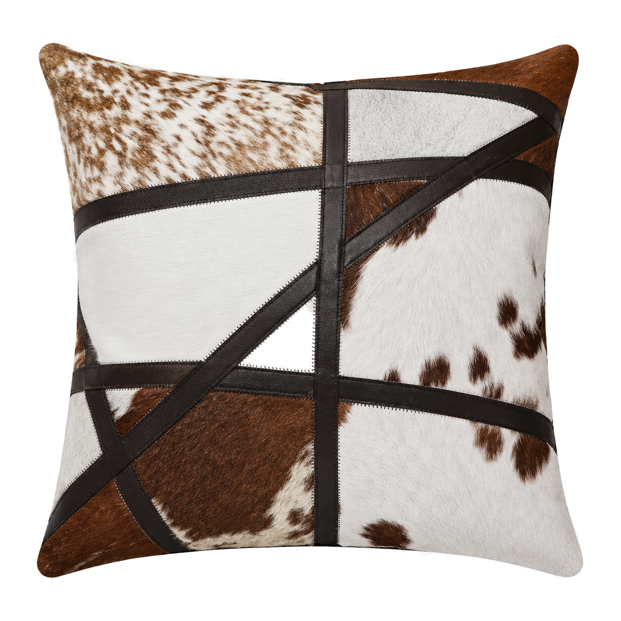 Capricornus Living Coffee and Ivory square geometric genuine cowhide pillow on a transparent background