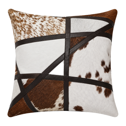 Capricornus Living Coffee and Ivory square geometric genuine cowhide pillow on a transparent background