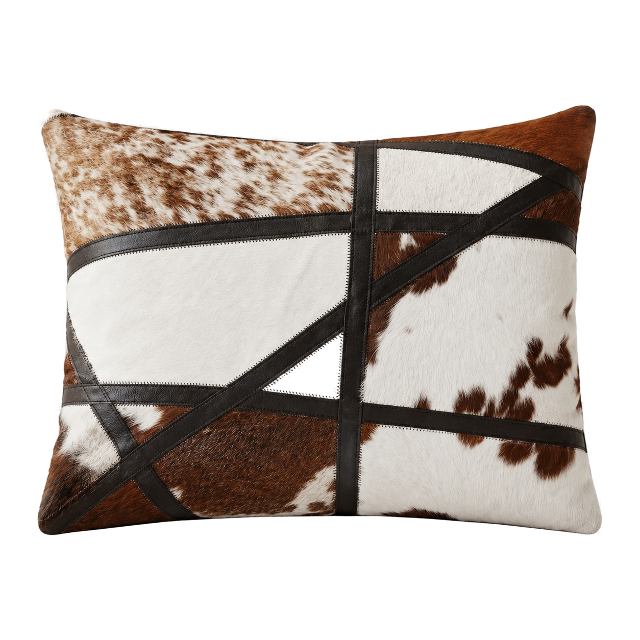 Capricornus Living Coffee and Ivory lumbar geometric genuine cowhide pillow on a transparent background