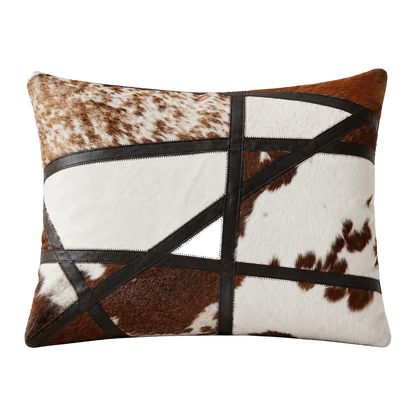 Capricornus Living Coffee and Ivory lumbar geometric genuine cowhide pillow on a transparent background
