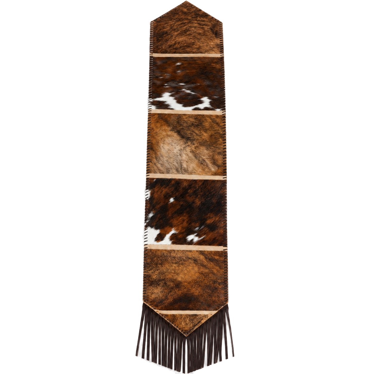 Capricornus Living Random Brown Brindle Fringe genuine hair-on cowhide table runner on a transparent background