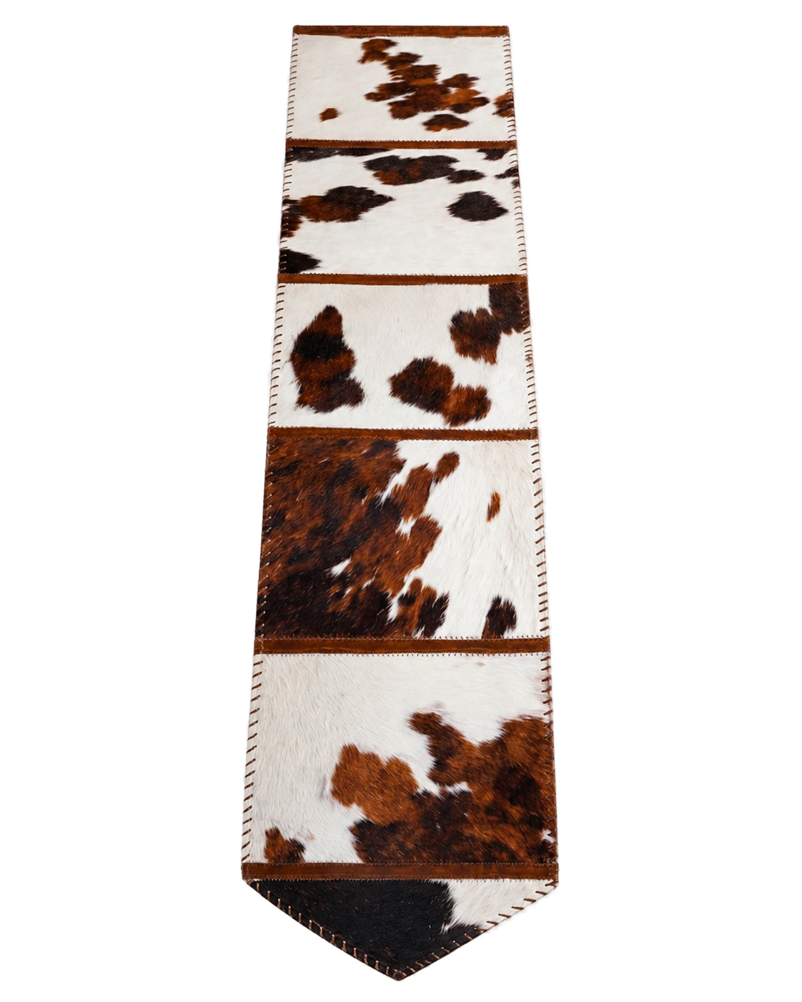 Capricornus Living Random Tricolor genuine hair-on cowhide table runner on a transparent background