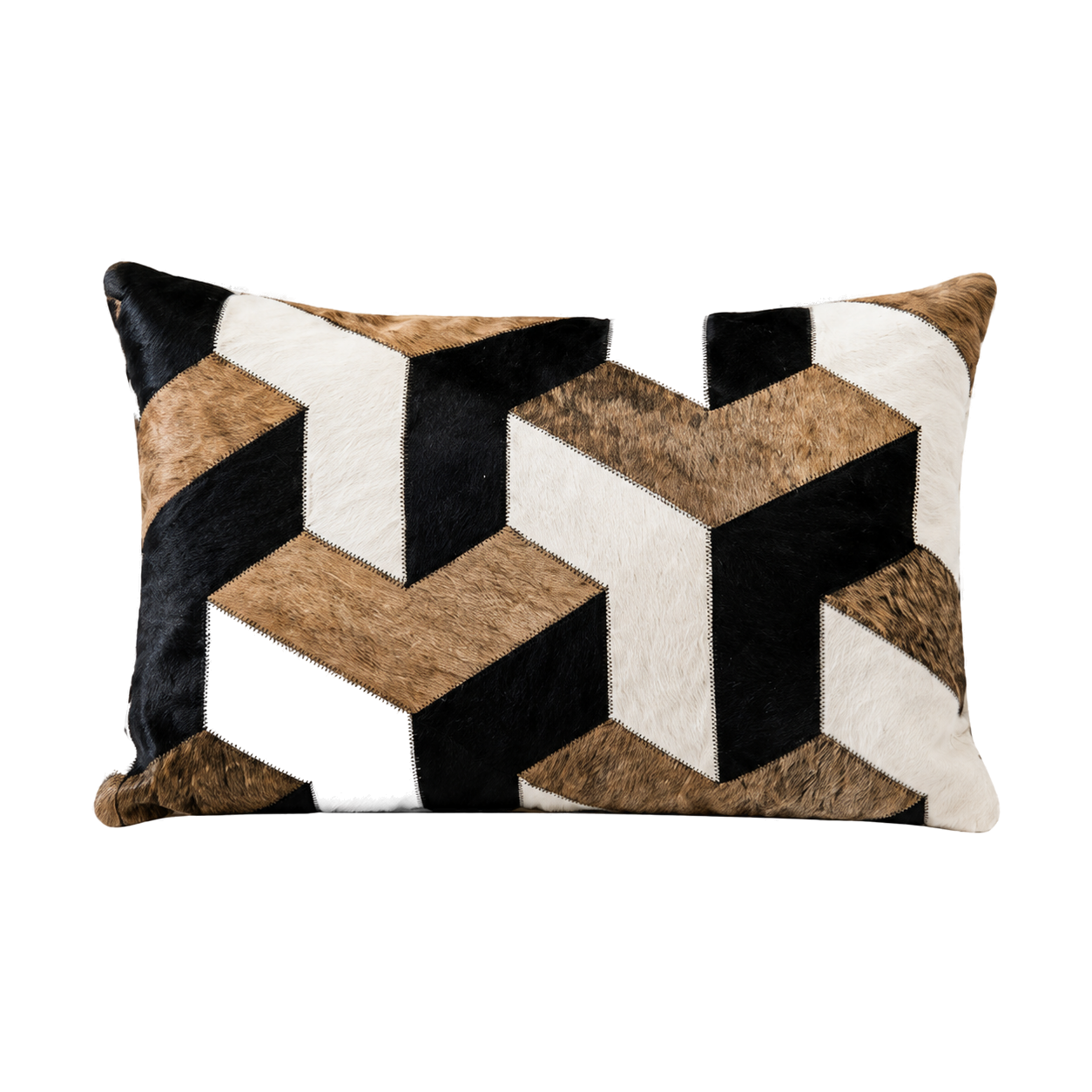 Capricornus Living Tan Tiger 30 x 50 cm geometric genuine cowhide lumbar pillow on a transparent background