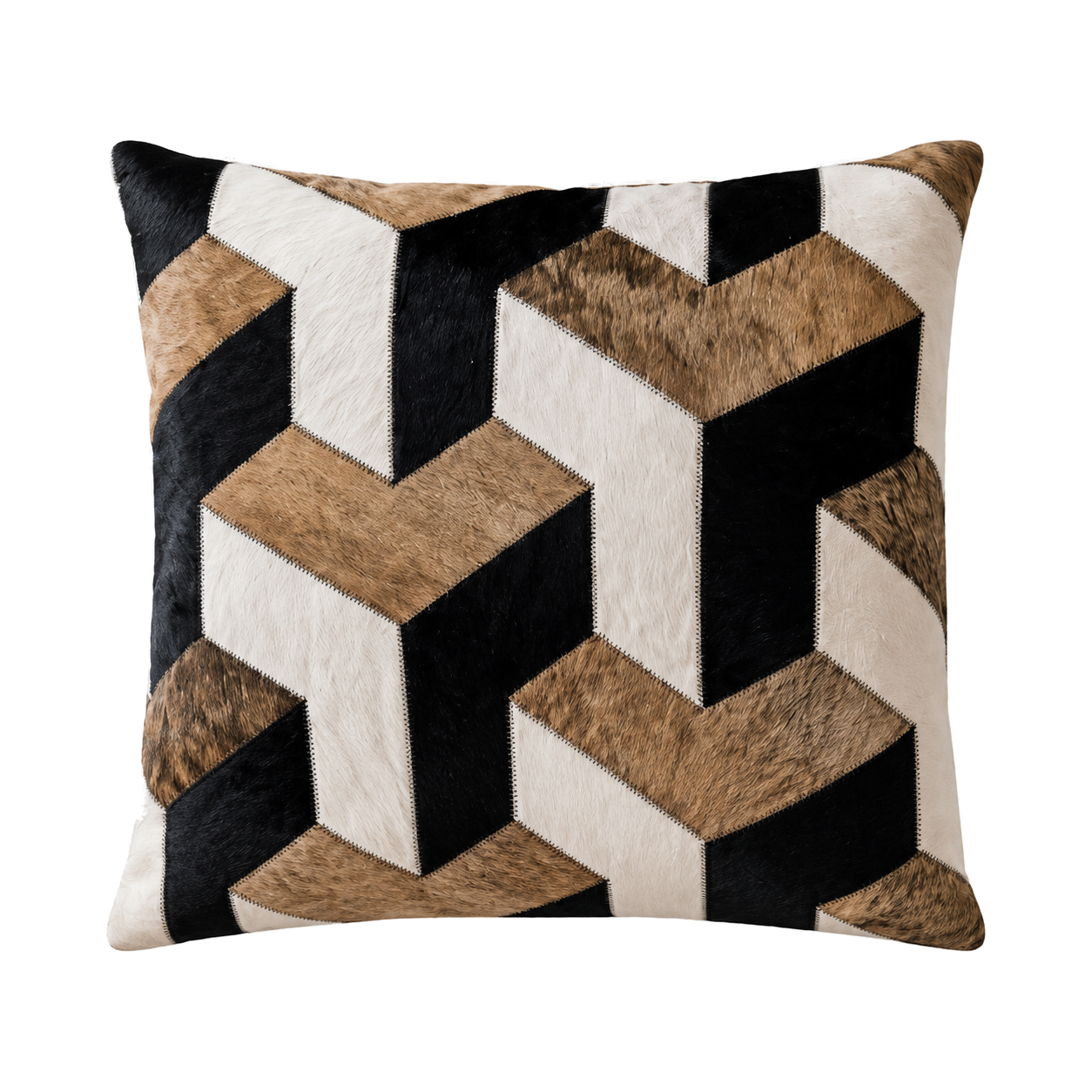 Capricornus Living Tan Tiger 50 x 50 cm geometric genuine cowhide square pillow on a transparent background