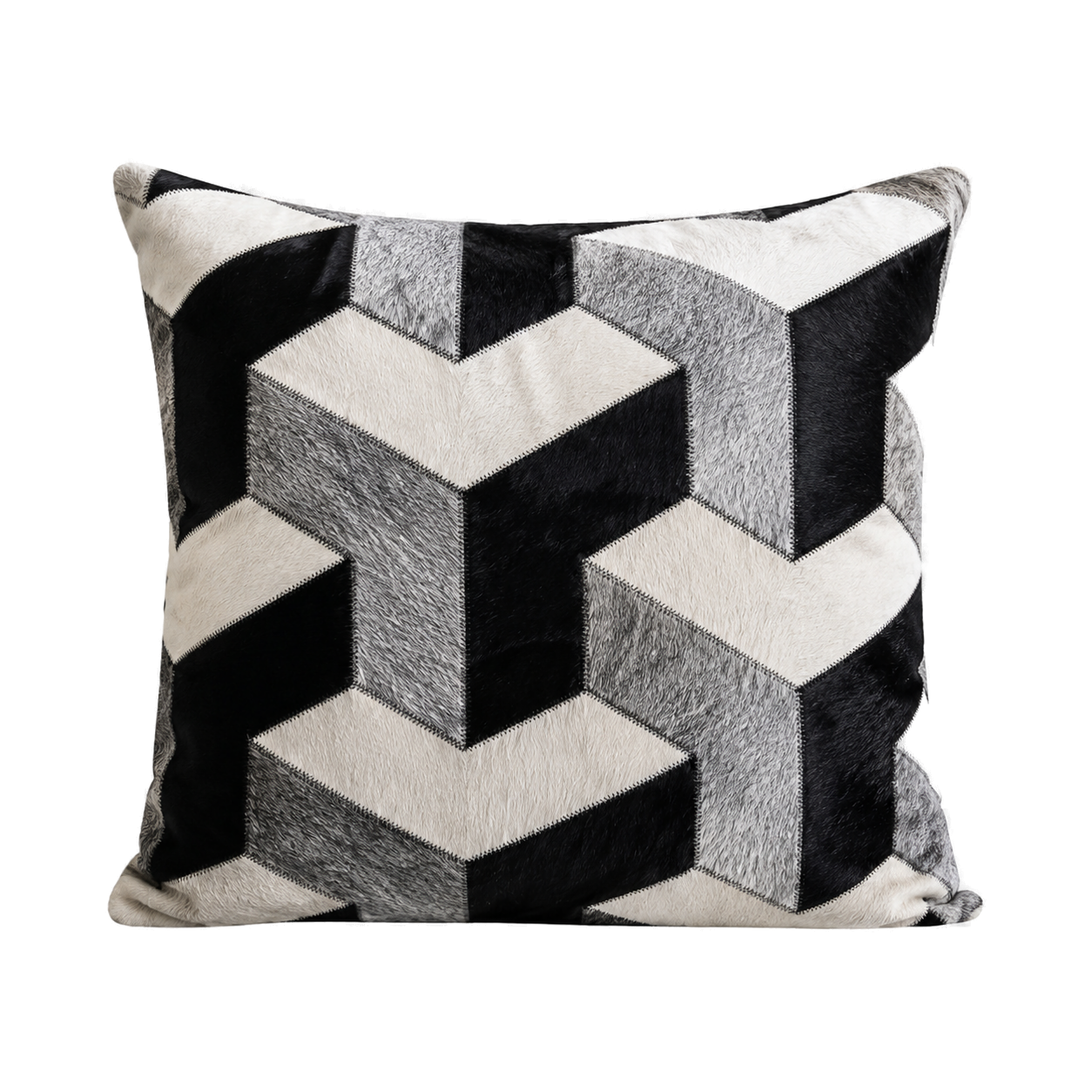Capricornus Living Silver Gray 50 x 50 cm geometric genuine cowhide square pillow on a transparent background