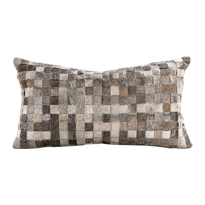 Capricornus Living Light Gray Woven 30 x 50 cm genuine cowhide lumbar pillow on a transparent background