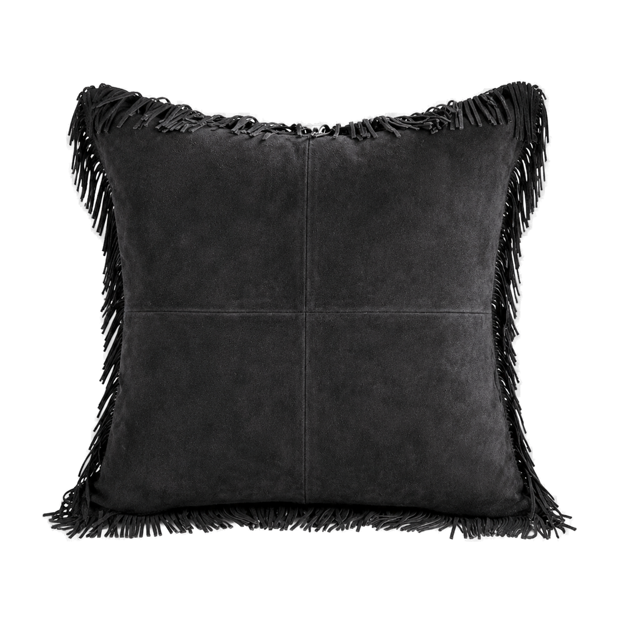 Capricornus Living Natural Black Fringe 45 x 45 cm genuine leather square pillow on a transparent background