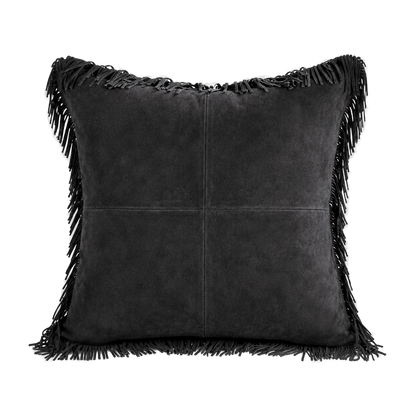 Capricornus Living Natural Black Fringe 45 x 45 cm genuine leather square pillow on a transparent background
