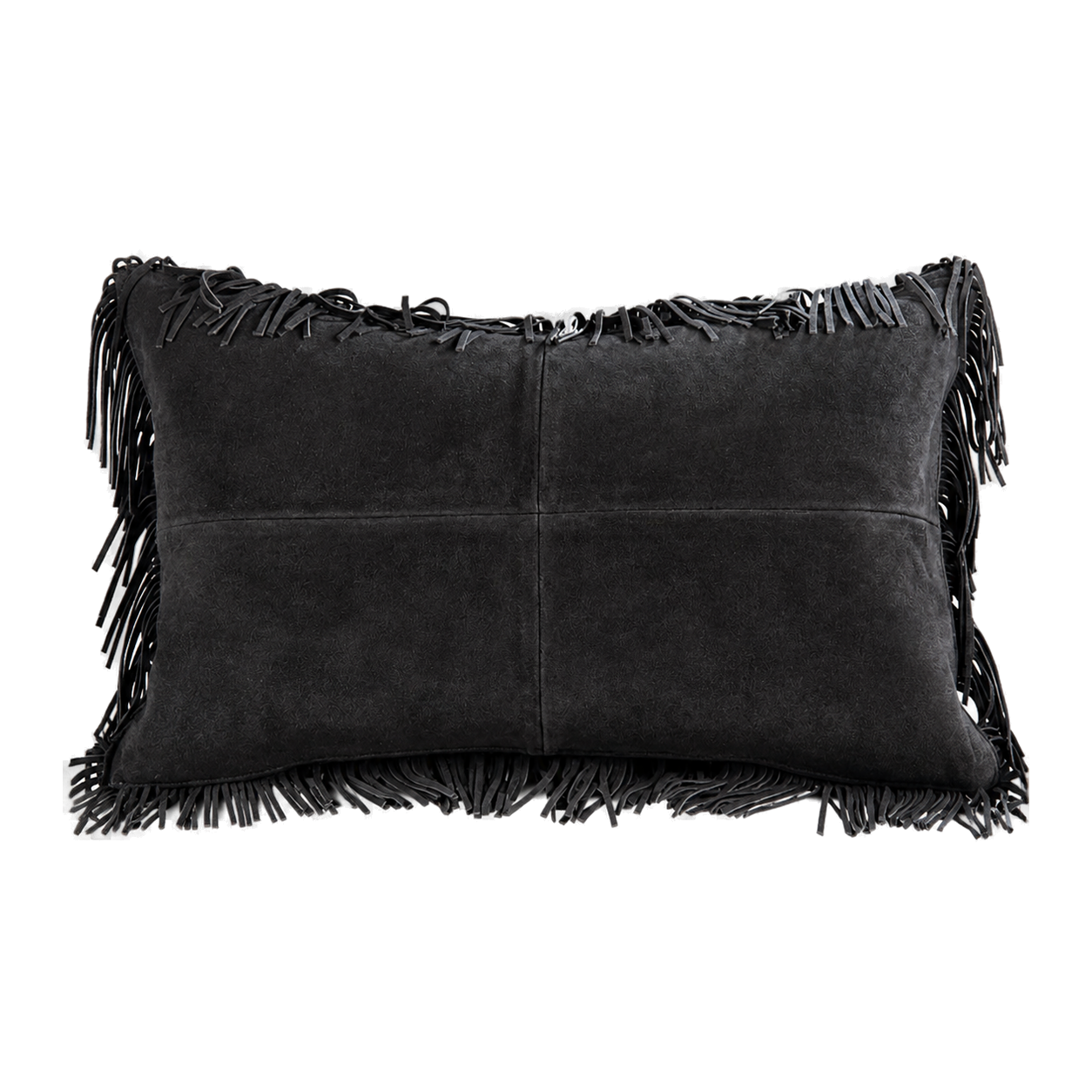 Capricornus Living Natural Black Fringe 30 x 50 cm genuine leather lumbar pillow on a transparent background