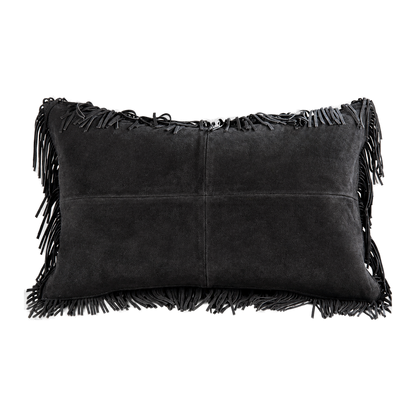 Capricornus Living Natural Black Fringe 30 x 50 cm genuine leather lumbar pillow on a transparent background