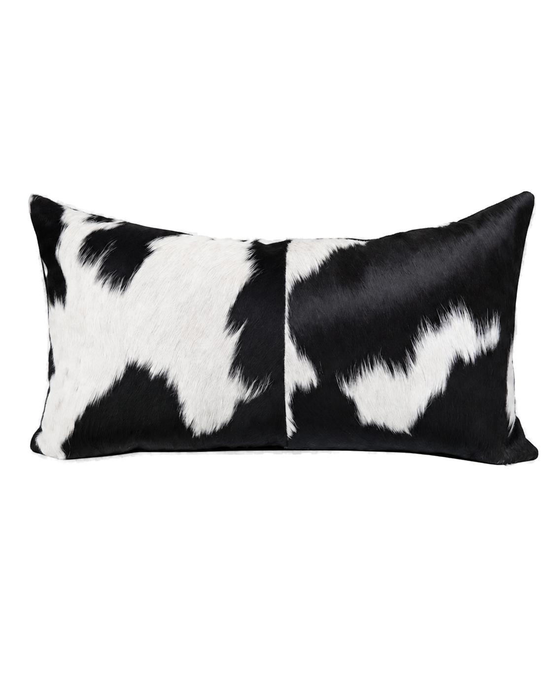 Capricornus Living Black and White Spotted genuine hair-on cowhide lumbar pillow on a transparent background