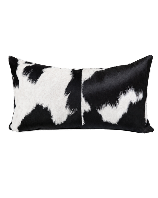 Capricornus Living Black and White Spotted genuine hair-on cowhide lumbar pillow on a transparent background