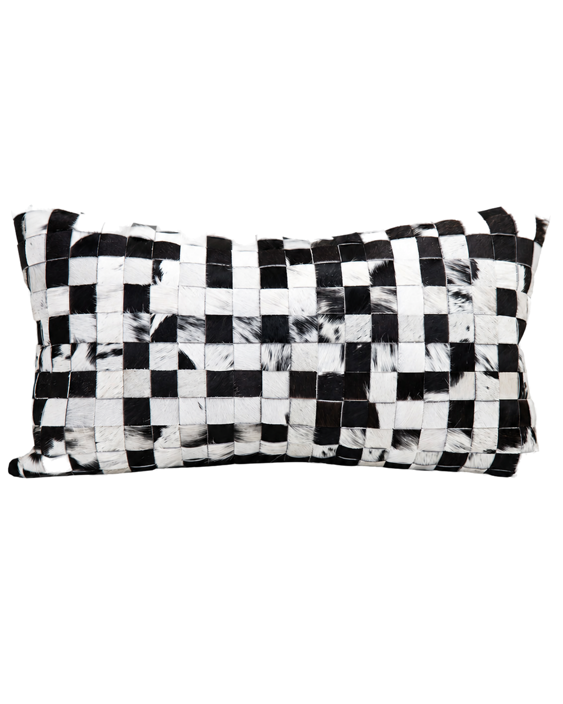 Capricornus Living Woven Black and White genuine cowhide lumbar pillow on a transparent background