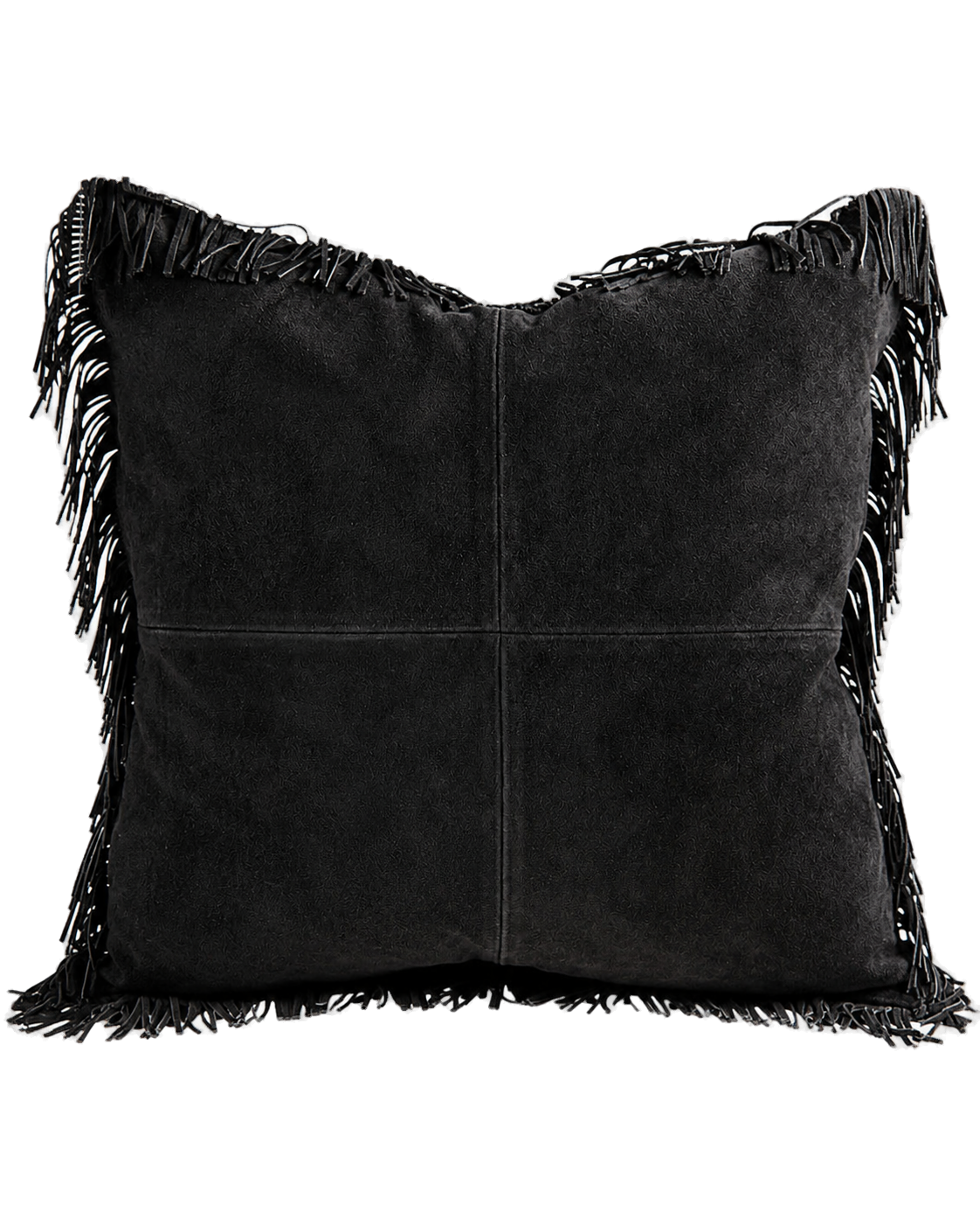 Capricornus Living Charcoal Gray genuine cowhide fringe square pillow on a transparent background