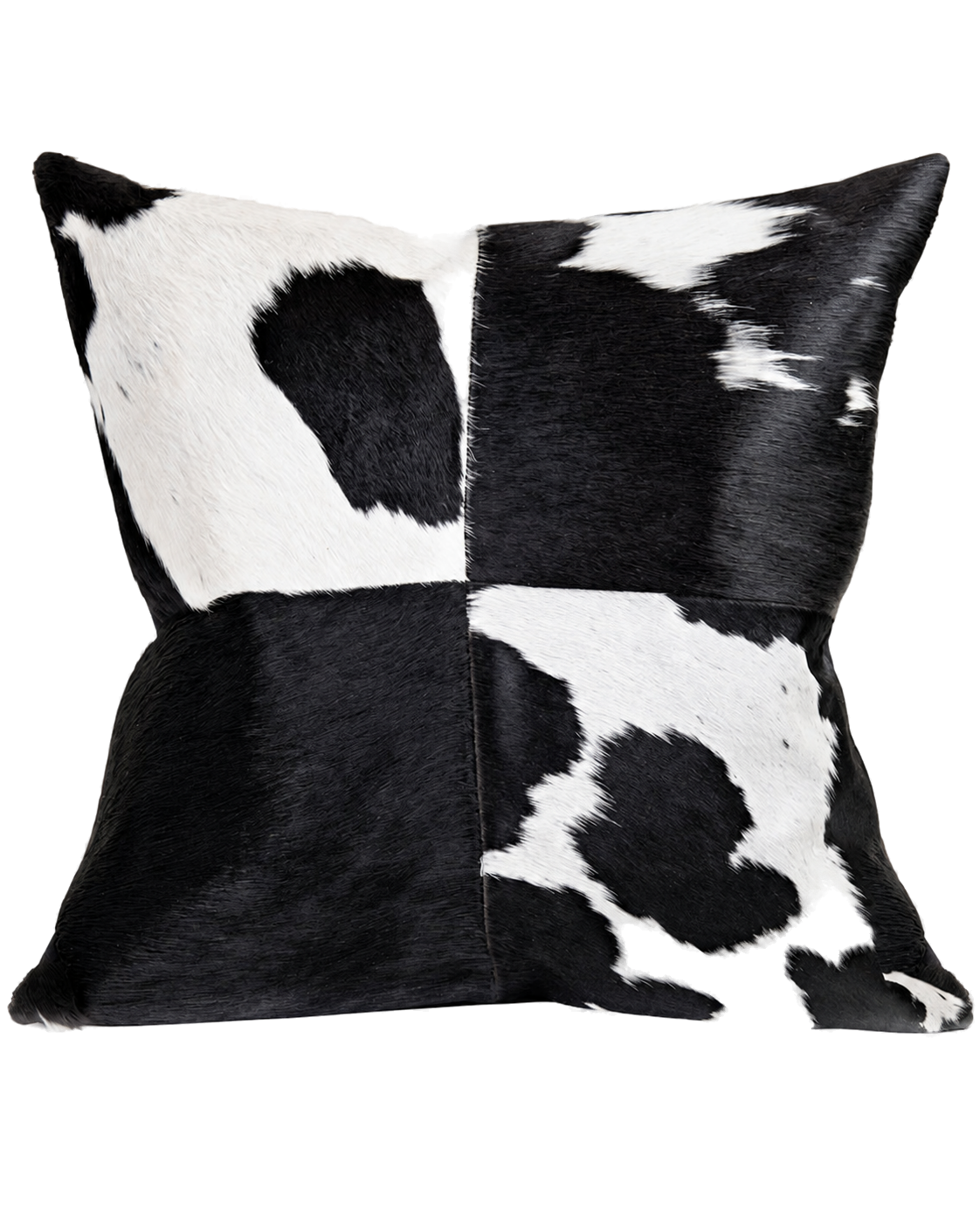 Capricornus Living Four-Panel Black and White genuine hair-on cowhide square pillow on a transparent background