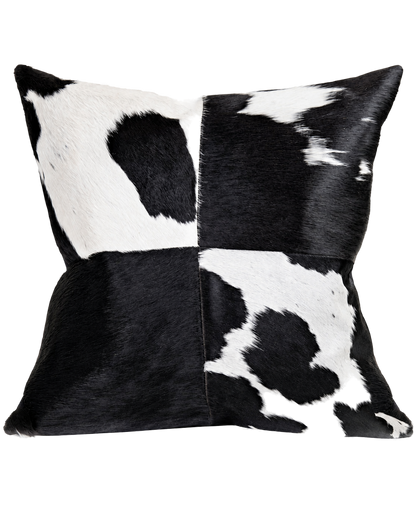 Capricornus Living Four-Panel Black and White genuine hair-on cowhide square pillow on a transparent background