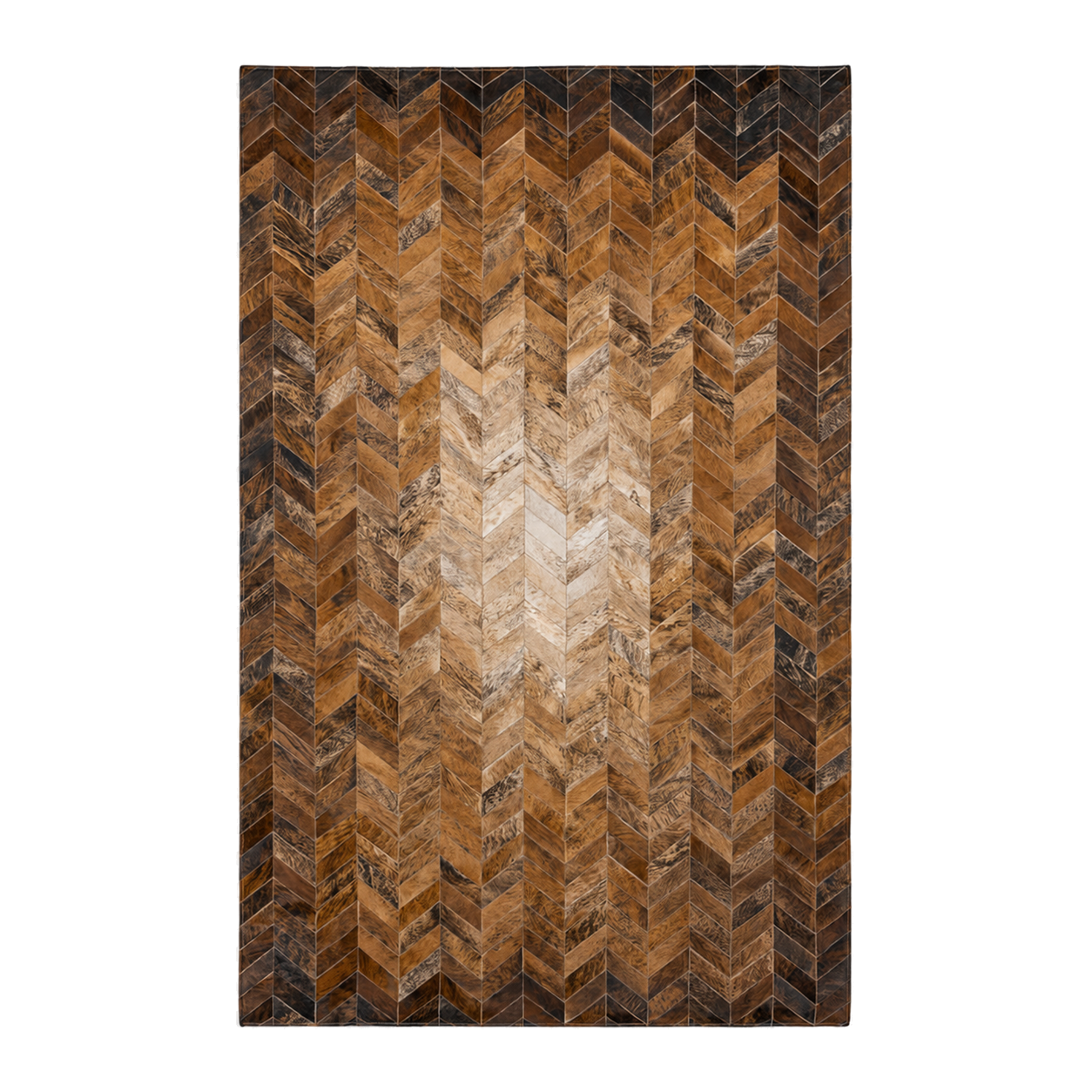 Capricornus Living Warm Brown Chevron genuine hair-on cowhide patchwork rug on a transparent background