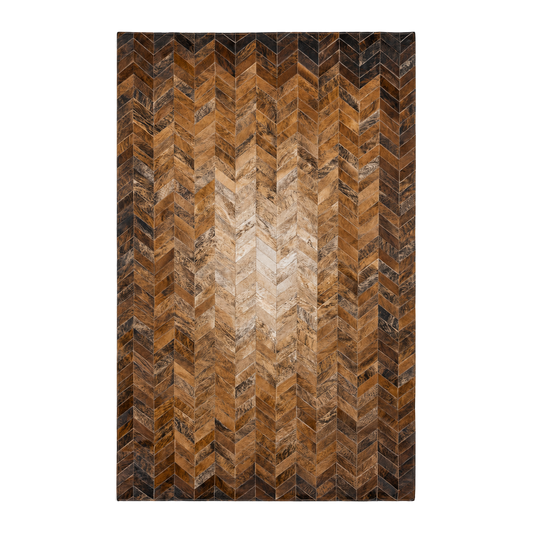 Capricornus Living Warm Brown Chevron genuine hair-on cowhide patchwork rug on a transparent background