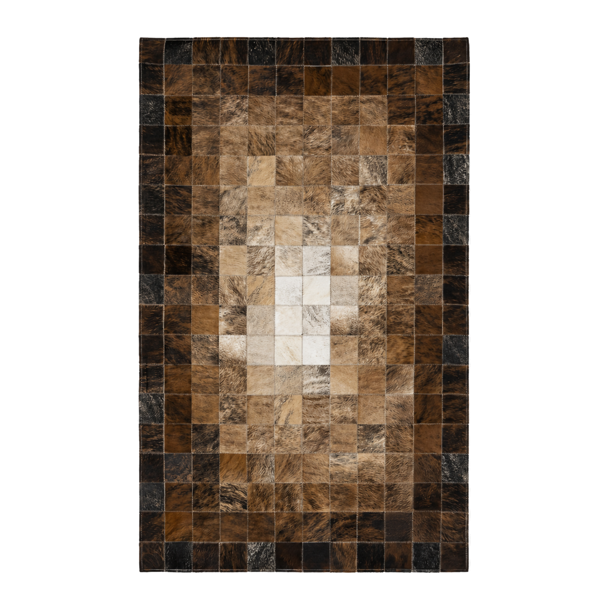 Capricornus Living Chocolate Mosaic genuine hair-on cowhide patchwork rug on a transparent background