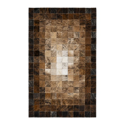 Capricornus Living Chocolate Mosaic genuine hair-on cowhide patchwork rug on a transparent background