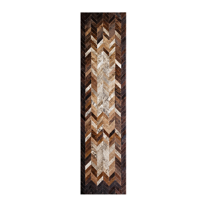 Capricornus Living Dark Brown Chevron genuine hair-on cowhide patchwork runner on a transparent background