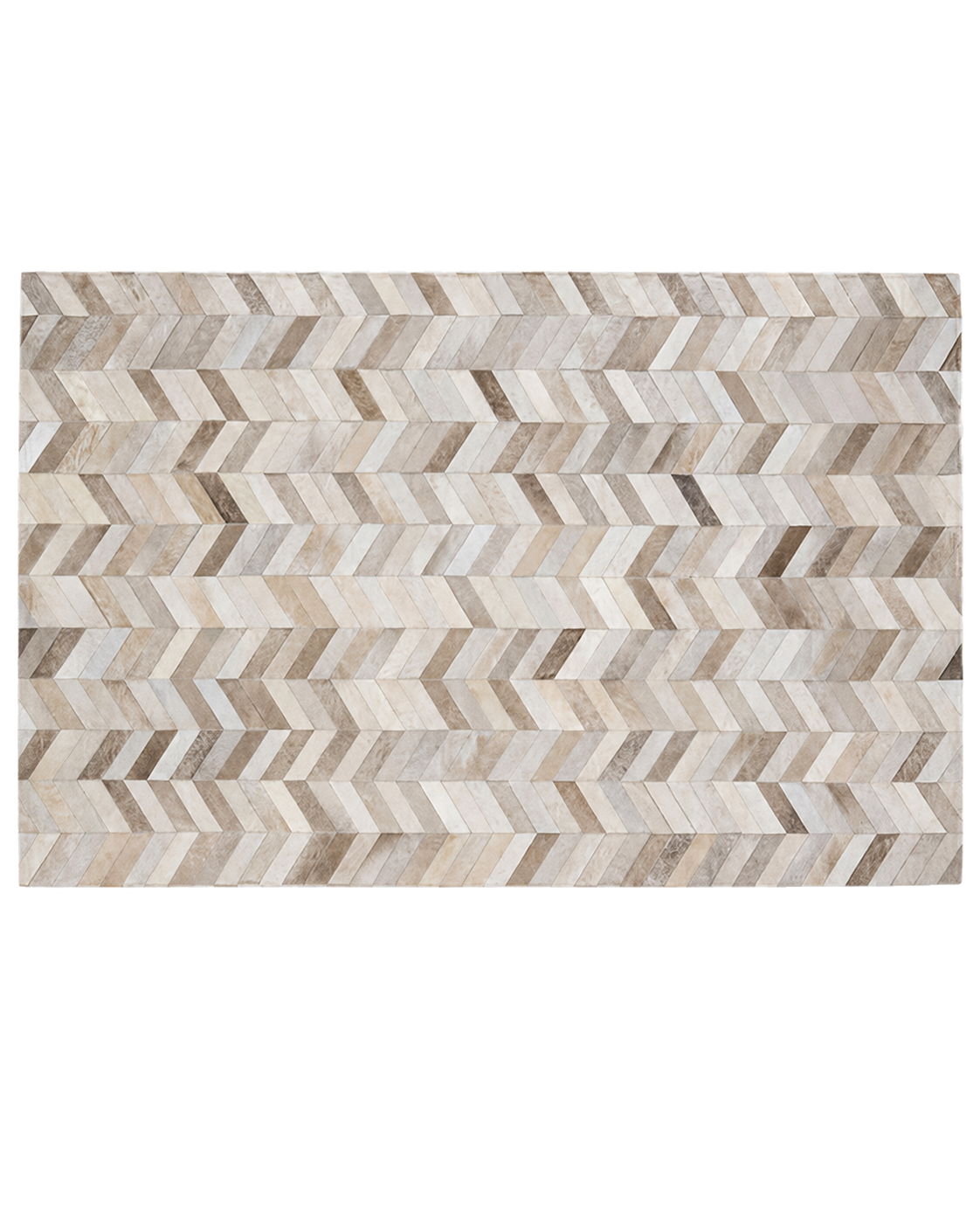Capricornus Living Herringbone Beige genuine cowhide patchwork area rug on a transparent background