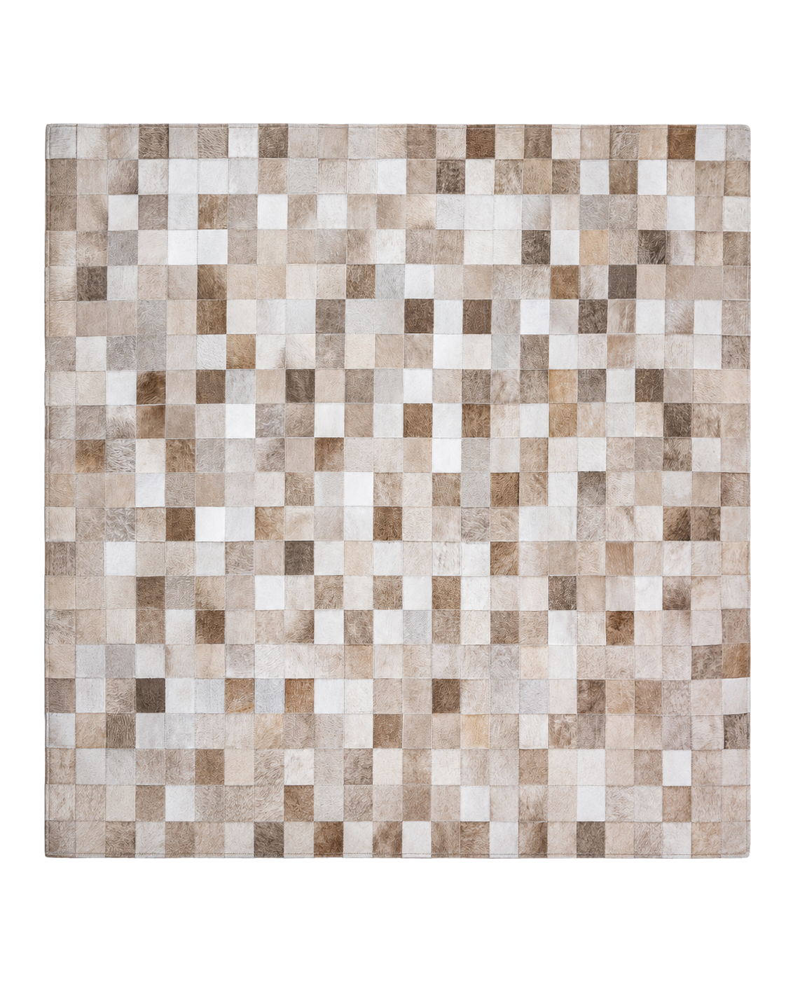 Capricornus Living Checkerboard Beige genuine cowhide patchwork area rug on a transparent background