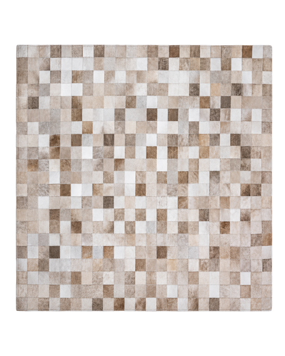 Capricornus Living Checkerboard Beige genuine cowhide patchwork area rug on a transparent background