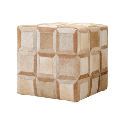 Capricornus Living Natural Apricot genuine hair-on cowhide patchwork square ottoman on a transparent background
