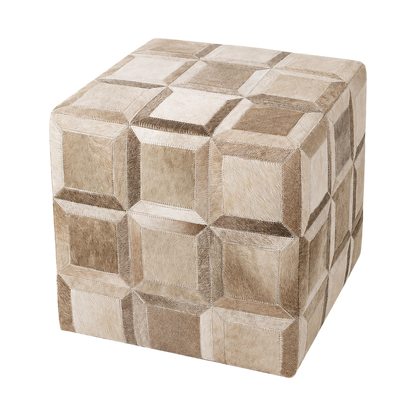 Capricornus Living Apricot Brown genuine hair-on cowhide patchwork square ottoman on a transparent background