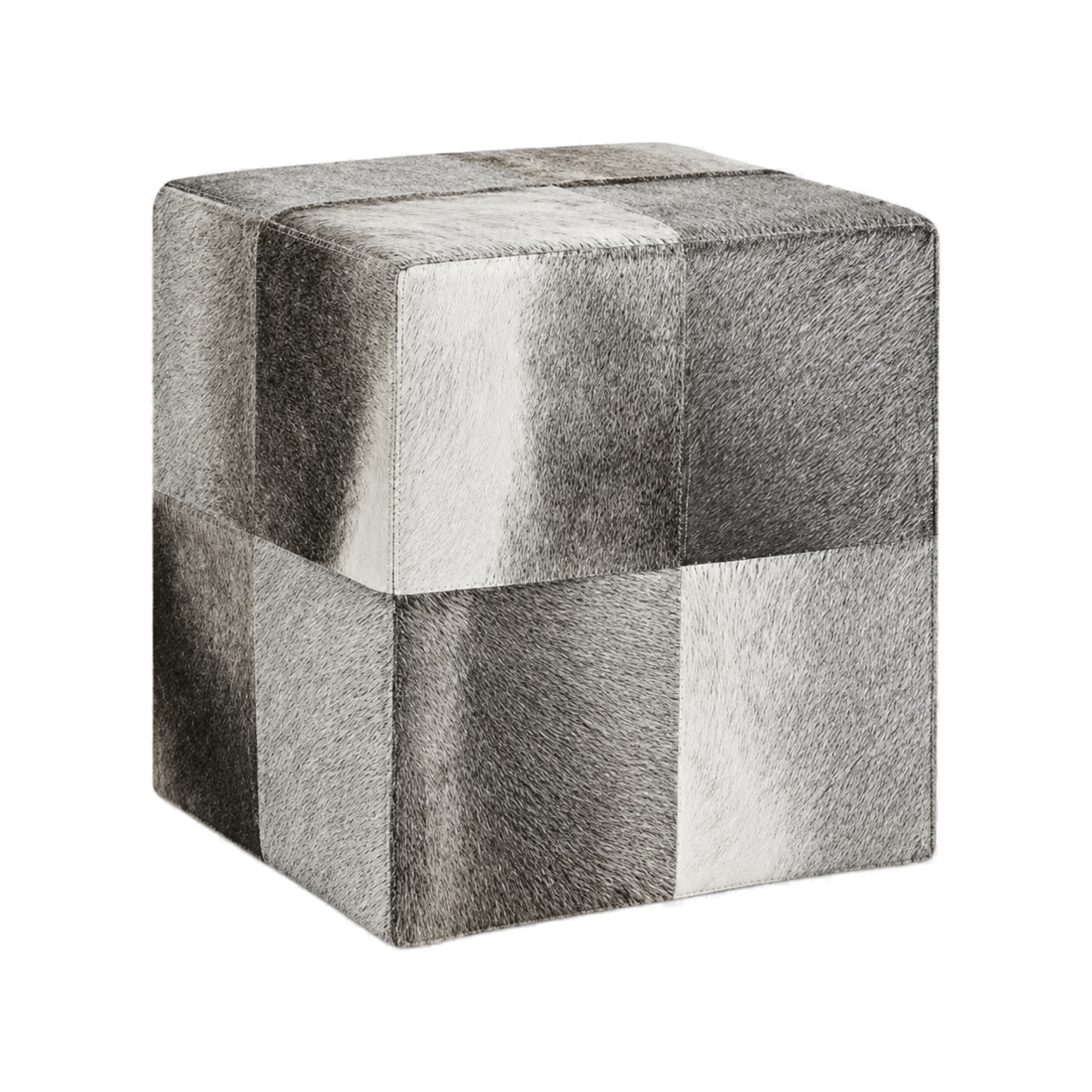 Capricornus Living Silver Gradient genuine hair-on cowhide square ottoman on a transparent background