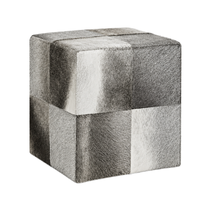 Capricornus Living Silver Gradient genuine hair-on cowhide square ottoman on a transparent background
