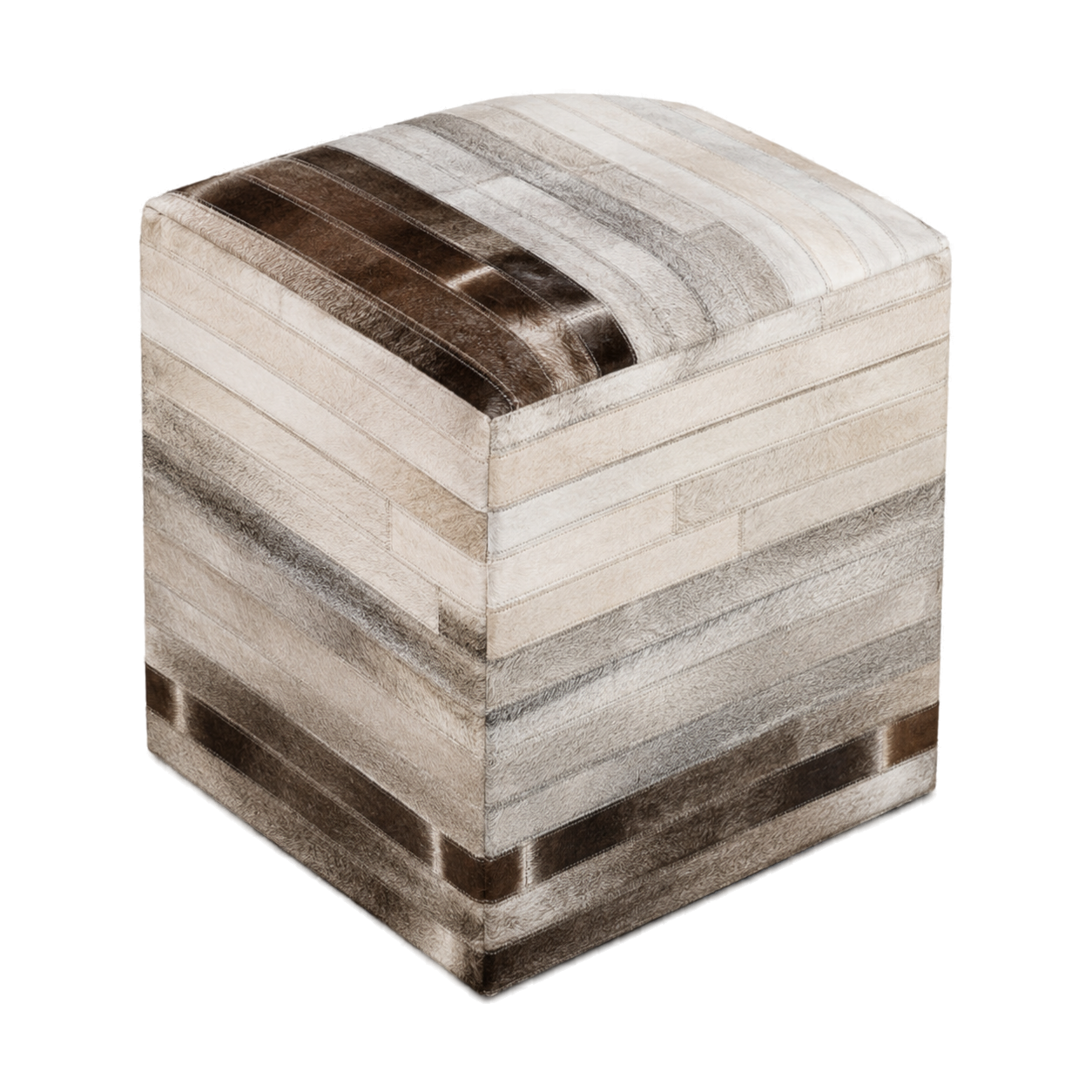 Capricornus Living Mocha Stripe genuine hair-on cowhide square ottoman on a transparent background