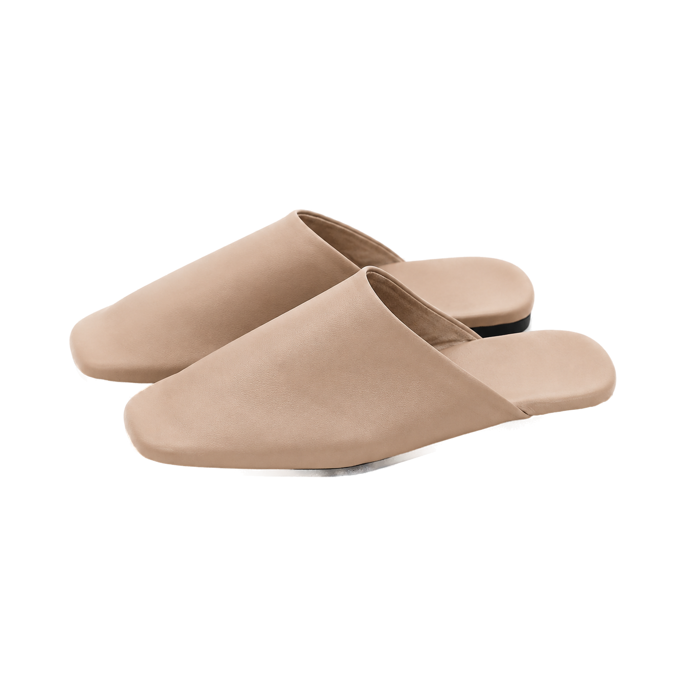 Capricornus Living Camel closed-toe genuine leather house slippers on a transparent background