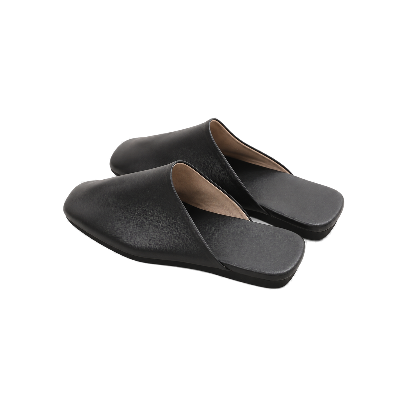 Capricornus Living Black closed-toe genuine leather house slippers on a transparent background