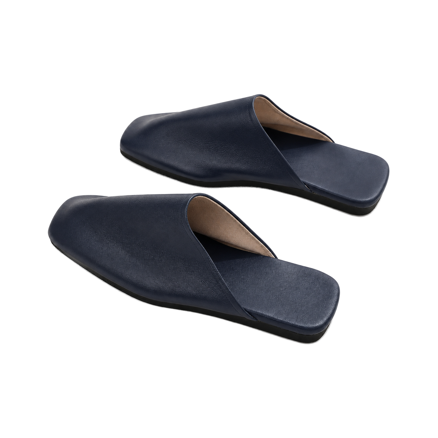 Capricornus Living Deep Navy closed-toe genuine leather house slippers on a transparent background