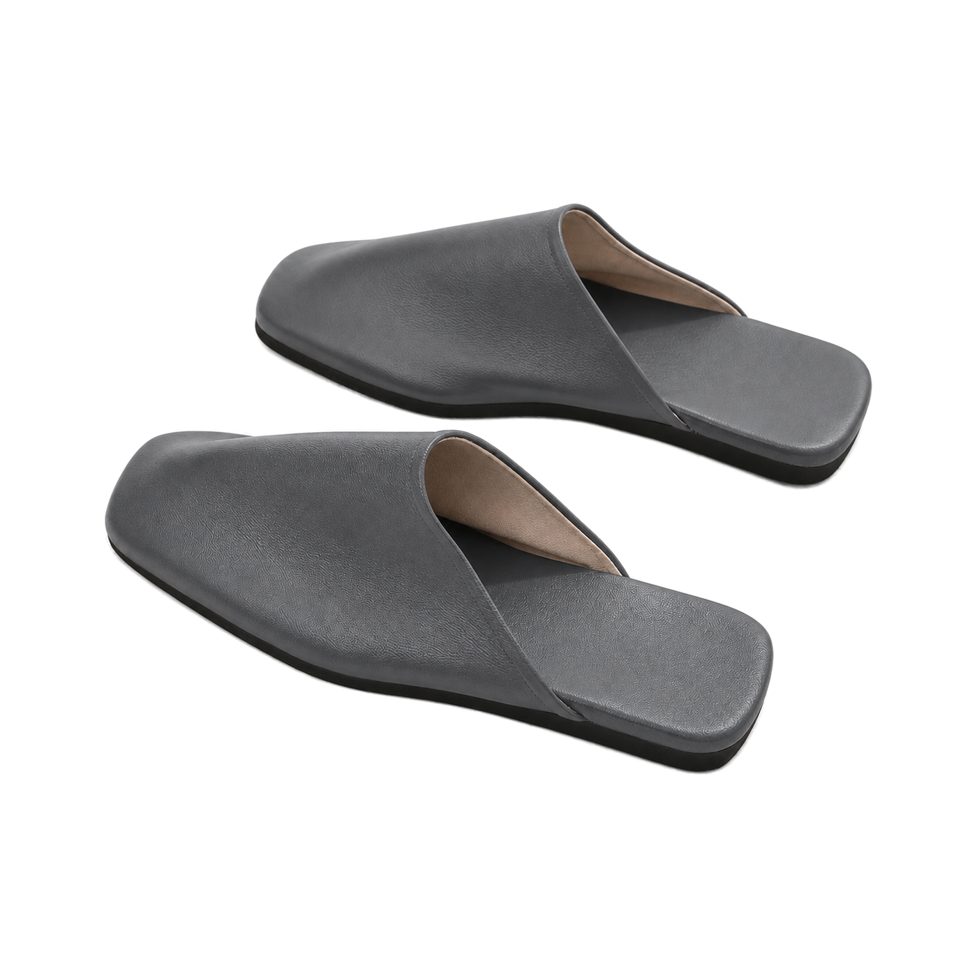 Capricornus Living Charcoal Gray closed-toe genuine leather house slippers on a transparent background