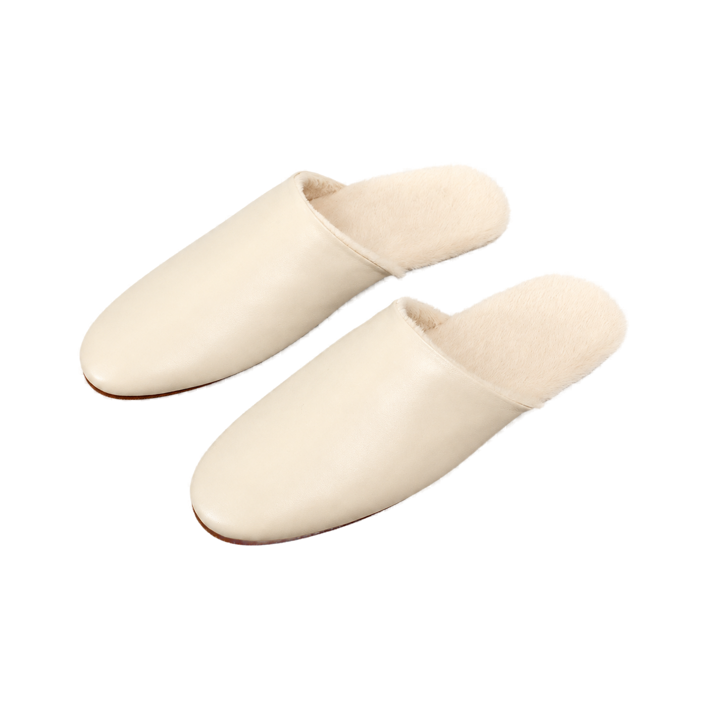 Capricornus Living Ivory genuine lambskin plush-lined house slippers on a transparent background