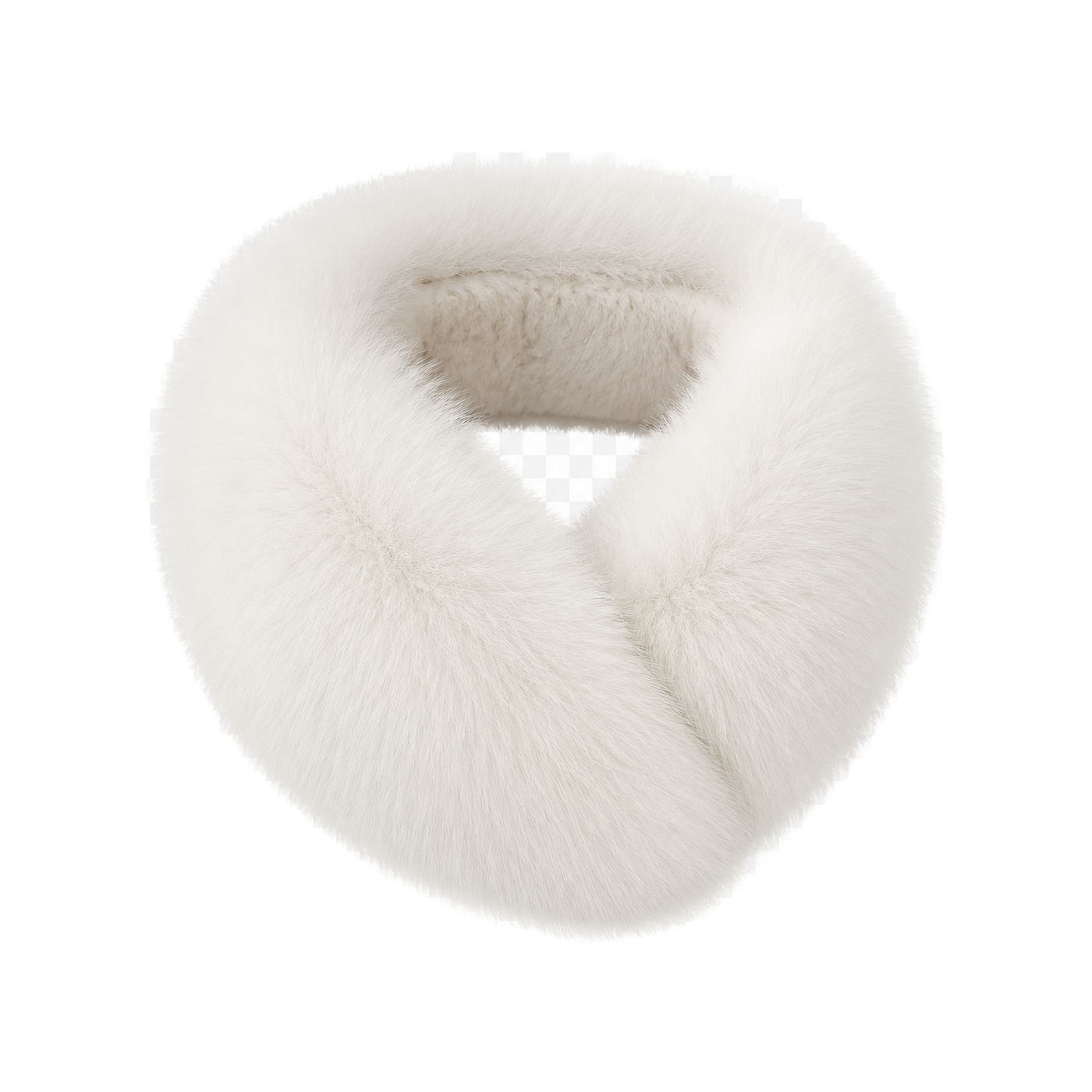 Capricornus Living Winter White reversible genuine fox and Rex rabbit fur collar scarf on a transparent background
