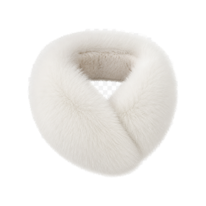 Capricornus Living Winter White reversible genuine fox and Rex rabbit fur collar scarf on a transparent background