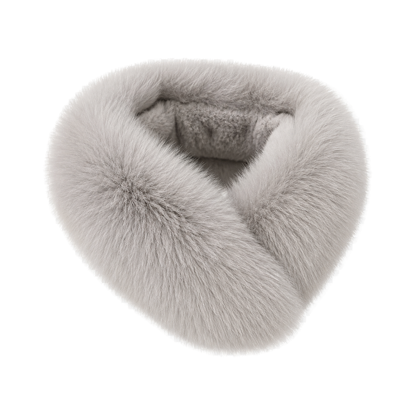 Capricornus Living Silver Gray reversible genuine fox and Rex rabbit fur collar scarf on a transparent background