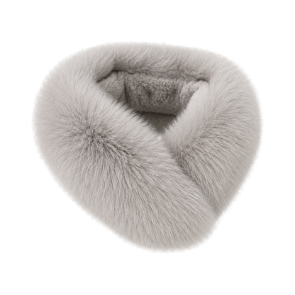 Capricornus Living Silver Gray reversible genuine fox and Rex rabbit fur collar scarf on a transparent background