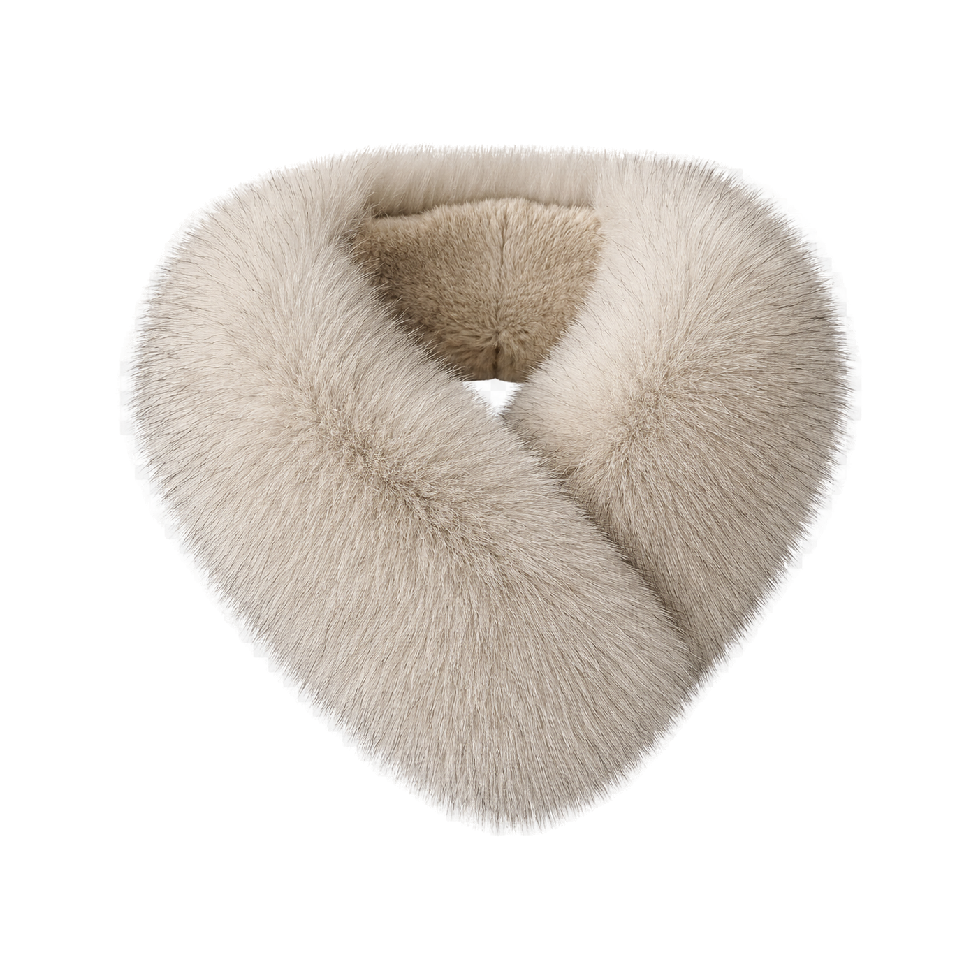 Capricornus Living Milk Tea Taupe reversible genuine fox and Rex rabbit fur collar scarf on a transparent background